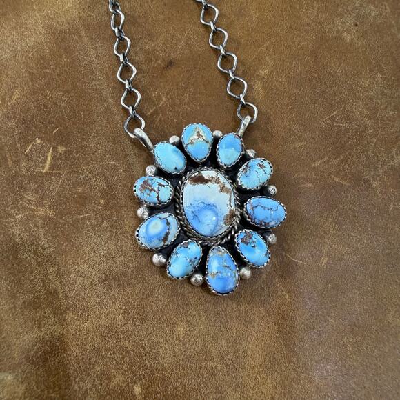 Native American Jewelry - Native American Golden Hills Turquoise & Sterling Silver Necklace by A Spencer